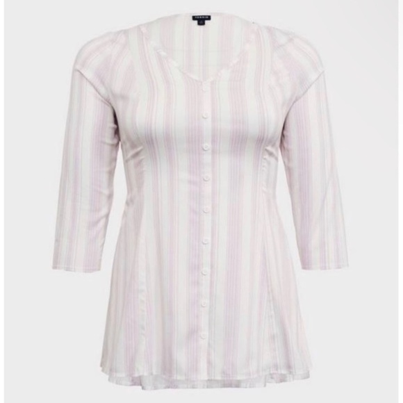 Torrid Fit And Flare Stretch Challis Button Front Tunic Top Lavender Stripe 1X - Picture 5 of 12